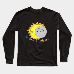 Total Solar Eclipse April 2024 Cute Moon & Sun Long Sleeve T-Shirt